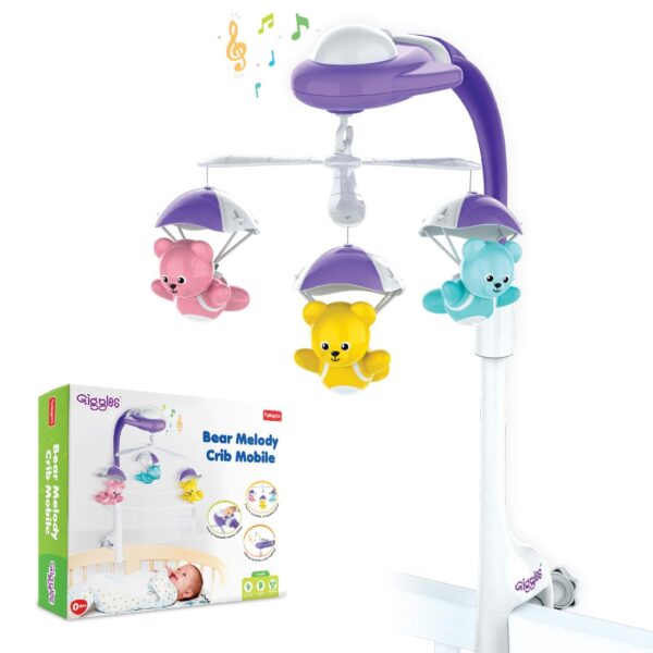 Funskool Giggles Bear Melody Crib Mobile, Bears in Parachute, Cot Mobile, Visual and Audtory Senses, New Born Babies, Soothing Melody,Multicolor - Image 2