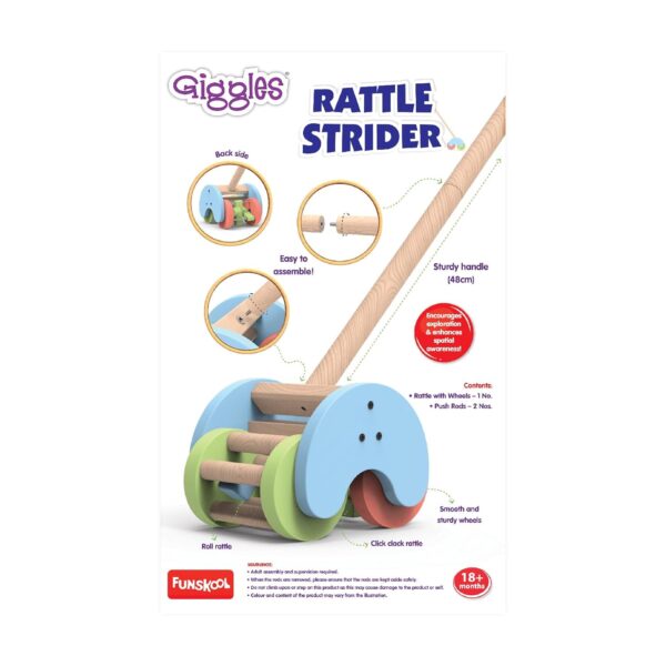 Funskool Giggles Rattle Strider Wooden,Push Along Toy, with Detachable Handle, Ideal for Toddlers, Playful Kid Toy, 18months and Above - Image 6