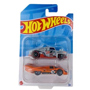 Hot Wheels 2 Cars Pack Porsche 917H and Erikenstein Rod Die-Cast Vehicle for 3 Years & Above (OrangeGrey)