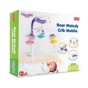 Funskool Giggles Bear Melody Crib Mobile, Bears in Parachute, Cot Mobile, Visual and Audtory Senses, New Born Babies, Soothing Melody,Multicolor