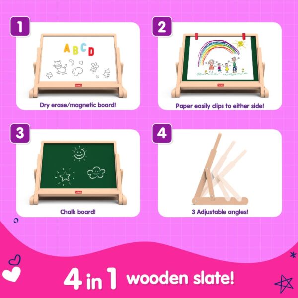 Giggles Funskool Draw N Write Desktop Slate, 4in1 Double Sided Chalk Board for Kids, Alphabet & Numbers, Encourages Learning & Development, Preschool Activity Set, Gift Set for Kid, Ages 3+ Years - Image 3
