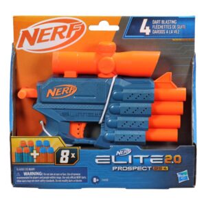 Nerf Elite 2.0 Prospect QS-4 Blaster, 8 Official Elite Darts, 4-Dart Blasting, Nonremovable Targeting Scope, Multicolor