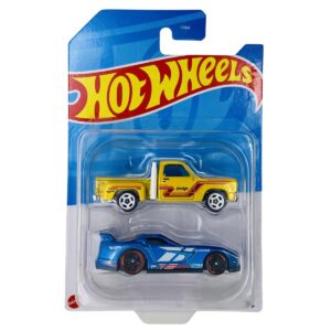 Hot Wheels 2 Cars Pack Dodge Lil Express Truck and Dodge Viper GTS-R Die-Cast Vehicle for 3 Years & Above (YellowGrey)