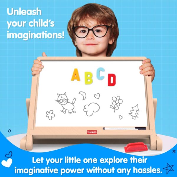 Giggles Funskool Draw N Write Desktop Slate, 4in1 Double Sided Chalk Board for Kids, Alphabet & Numbers, Encourages Learning & Development, Preschool Activity Set, Gift Set for Kid, Ages 3+ Years - Image 2