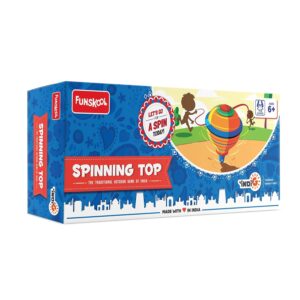 Funskool Games, Spinning top, Spin and Win, Traditional Outdoor Games of India, 2 Traditional Wooden Spinning top, Outdoor and Indoor Toy, Toys for Kids, 1-2 Players, Ages 6 and Above,Multicolor