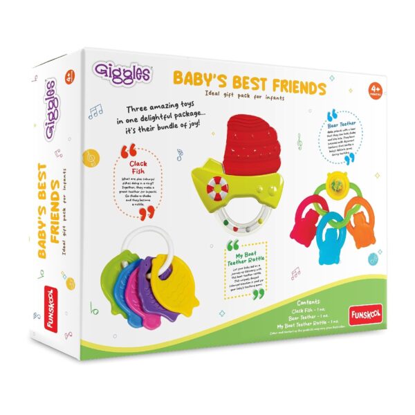 Giggles - Baby's Best Friend, Ideal Gift Pack for Infants, 3 pcs Set, Teethers and Rattles, Multicolor Baby Toy Gift Set for New Born, 4 Months and Above - Image 2