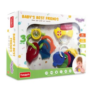 Giggles - Baby's Best Friend, Ideal Gift Pack for Infants, 3 pcs Set, Teethers and Rattles, Multicolor Baby Toy Gift Set for New Born, 4 Months and Above
