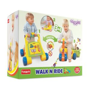 Giggles Funskool Walk N Drive, 3in1 Fun & Development Activity Toy for Babies, Encourage Walking, Improve Balance & Coordination, Stimulate Senses,Multicolor, Gift Set for Kids, Ages 9+ Months