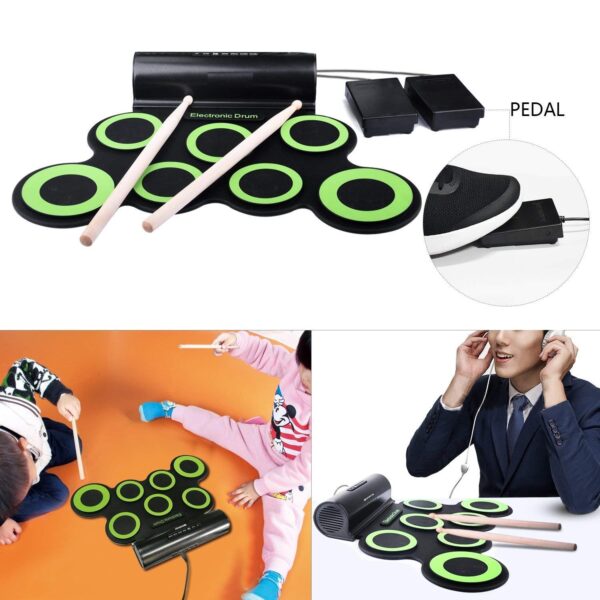 Electronic Drum Pad, Kids 9 Pads Roll Up Beginner Portable Electric Drum Set with Dual Speaker, MIDI, Foot Pedals, Drum Sticks, Great Holiday Birthday Gift for Kids Beginners - Image 5
