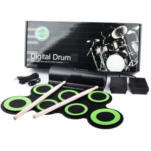 Electronic Drum Pad, Kids 9 Pads Roll Up Beginner Portable Electric Drum Set with Dual Speaker, MIDI, Foot Pedals, Drum Sticks, Great Holiday Birthday Gift for Kids Beginners