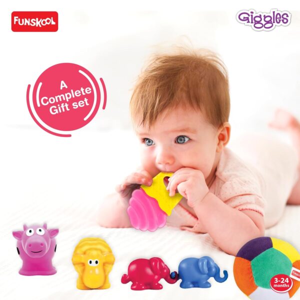 Giggles - Baby's Best Friend, Ideal Gift Pack for Infants, 3 pcs Set, Teethers and Rattles, Multicolor Baby Toy Gift Set for New Born, 4 Months and Above - Image 4