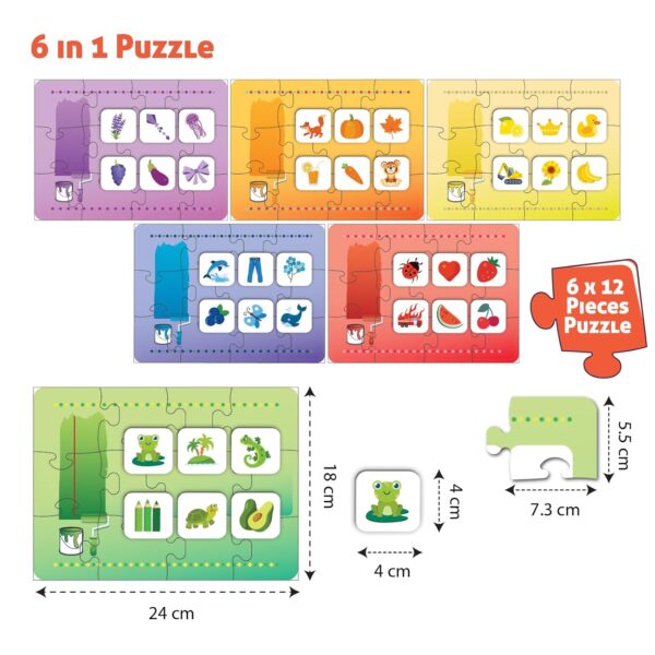 Play & Learn Funskool Colours 6in1 Matching Jigsaw Puzzle Game for Kids, 6x12 Pieces, Educational, Learning & Development, Fun Activity Toy for Childrens, Gift Set for Kid, Age 4+ Years - Image 6