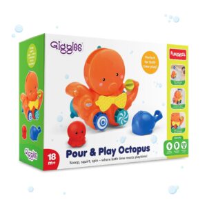 Giggles Funskool Pour & Play Octopus, Bath Toy for Babies, Infants & Toddlers, with Pop-Up Waterproof Suction Cup, Water Play Activity &Multicolor, Gift Set for Kids, Age 2+ Years