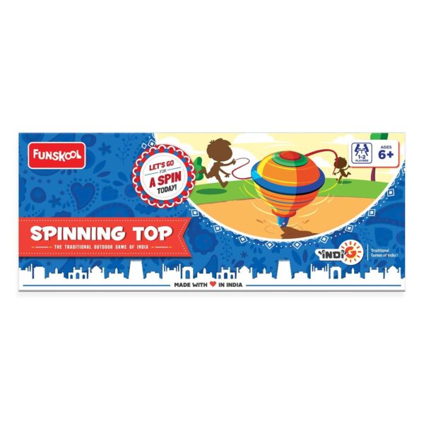 Funskool Games, Spinning top, Spin and Win, Traditional Outdoor Games of India, 2 Traditional Wooden Spinning top, Outdoor and Indoor Toy, Toys for Kids, 1-2 Players, Ages 6 and Above,Multicolor - Image 3