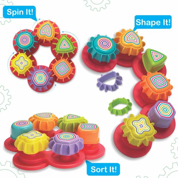 Toymate Spinning Joy - A Shape ‘N’ Spin Gear Sorter. A Developmental Activity Toy for Kids Ages 2-4+. Toddlers Sortering Game with Multiple Colors and Shapes. - Image 3