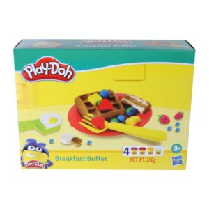 Play-Doh Breakfast Buffet Toys Playset, Art & Craft, Toys for Kids 3 Years and Up with 4 Non-Toxic Colors, Toys for Boys, Toys for Girls, Breakfast Buffet Kitchen Set for Kids, 4 Pieces, Multicolor