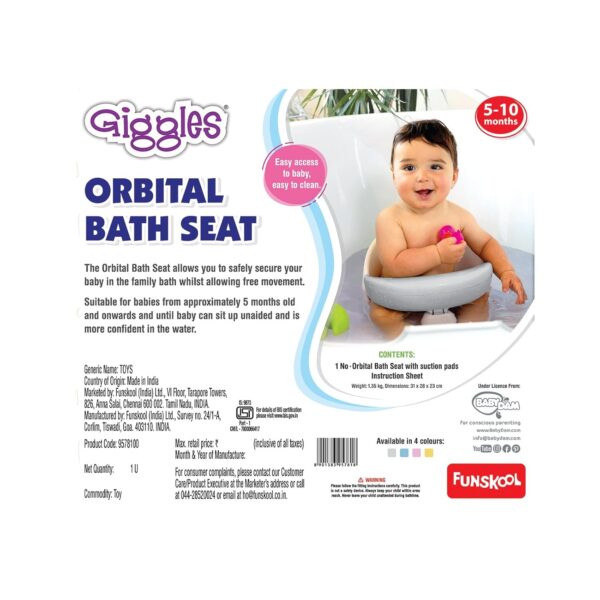 Giggles Funskool Orbital Bath Seat for Newborn Babies, Infants & Toddlers, with Pop-Up Waterproof Suction Pads, 360 Degree Rotation, Water Play Activity Toy, Gift Set for Kids, Age 5+ Months - Image 3