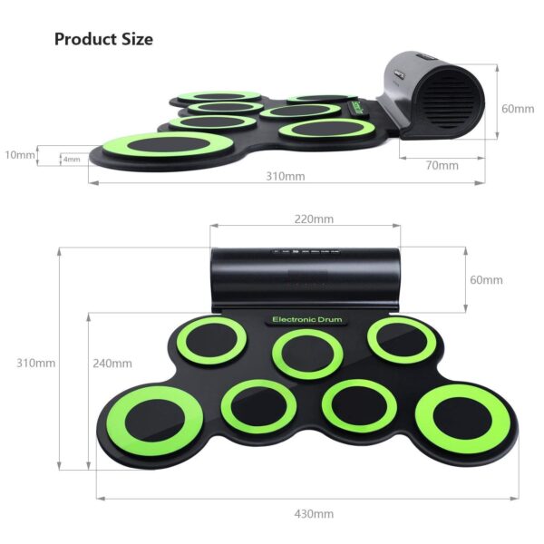 Electronic Drum Pad, Kids 9 Pads Roll Up Beginner Portable Electric Drum Set with Dual Speaker, MIDI, Foot Pedals, Drum Sticks, Great Holiday Birthday Gift for Kids Beginners - Image 2