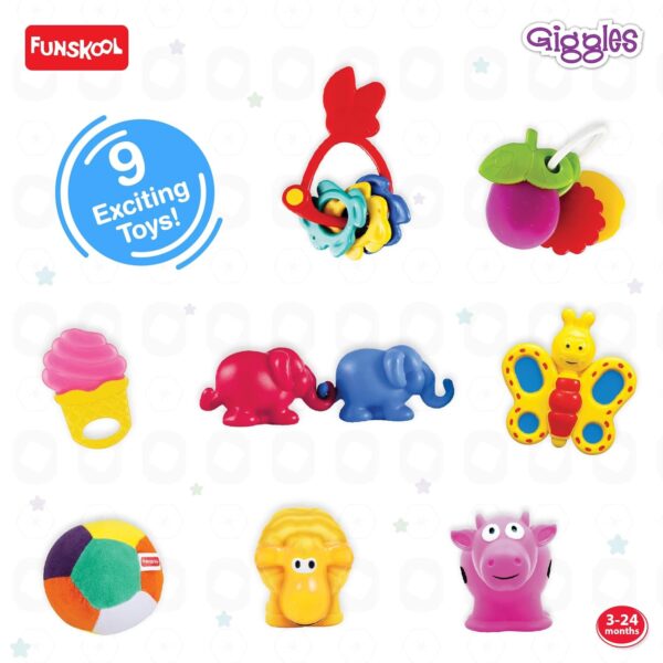 Giggles - Baby's Best Friend, Ideal Gift Pack for Infants, 3 pcs Set, Teethers and Rattles, Multicolor Baby Toy Gift Set for New Born, 4 Months and Above - Image 3
