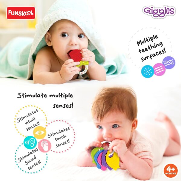 Giggles - Baby's Best Friend, Ideal Gift Pack for Infants, 3 pcs Set, Teethers and Rattles, Multicolor Baby Toy Gift Set for New Born, 4 Months and Above - Image 3