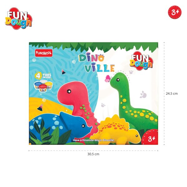 Funskool Fundough Playset Dino Ville, Pretend Play, Mould to Make Dinosaurus from Dough, 4 tubs of Dough, Toys for Kids, Shaping, Sculpting, 3 Years and Above,Multicolor - Image 2