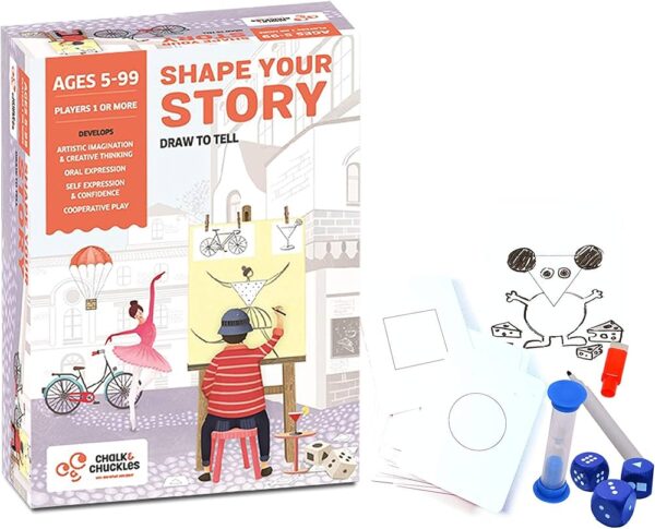 Chalk and Chuckles Shape Your Story, Drawing and Storytelling Card Game, Creativity and Fun Age 5-99 Year, Gifts for Girls, Boys, Adults