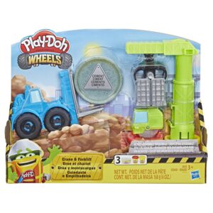 Play-Doh Kid Wheels Crane And Forklift Construction Toys With Non-Toxic Cement Buildin' Compound Plus 2 Additional Colors,Multicolor