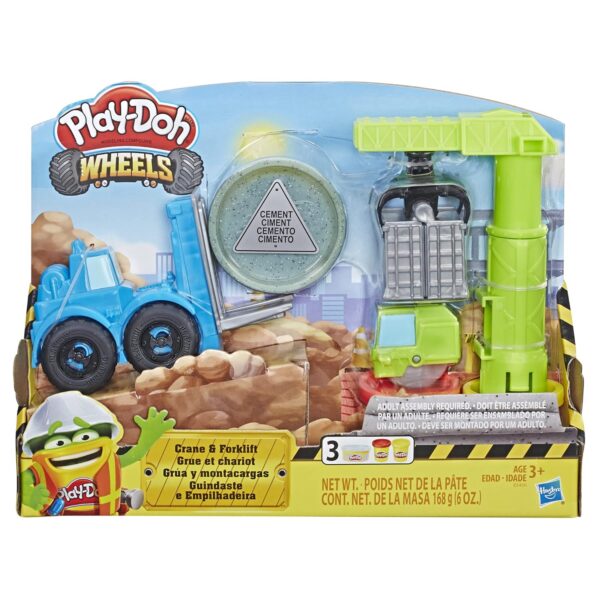 Play-Doh Kid Wheels Crane And Forklift Construction Toys With Non-Toxic Cement Buildin' Compound Plus 2 Additional Colors,Multicolor
