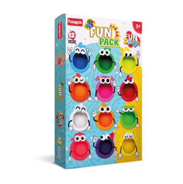 Funskool Fundough Fun Pack, 12 tubs of Dough, 50gms each, Toys for Kids, Shaping, Sculpting, 3 Years and Above,Multicolor