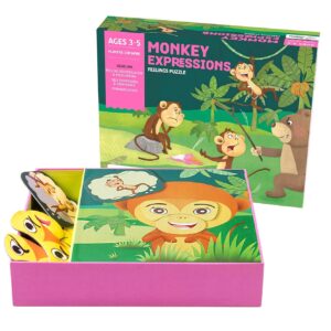 Chalk and Chuckles Monkey Expressions Feelings Puzzle for Kids, Age 3, 4, 5 Years, Learning and Teaching Aid for Toddlers- Boys and Girls