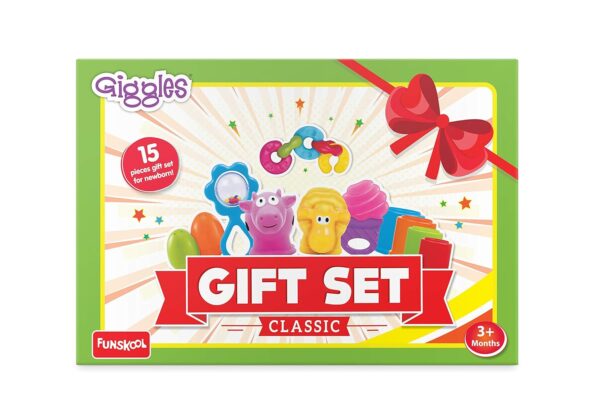Giggles Funskool - Gift Set Classic, Gift for New Born Baby,Multicolor Baby Toy Stackable Blocks for New Born, Stack,Nest,Link,Squeakers,Teether,Rattle, 6 Months & Above, Infant Toys, 15 Pcs - Image 2