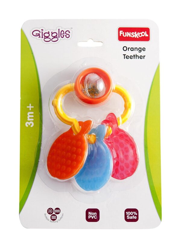 Giggles Funskool Plastic-Orange Teether,Teether For Babies To Sooth Their Gums,Easy To Grasp And Chew With Rattle Sounds,3 Months&Above,Infant Toys - Image 2