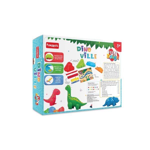 Funskool Fundough Playset Dino Ville, Pretend Play, Mould to Make Dinosaurus from Dough, 4 tubs of Dough, Toys for Kids, Shaping, Sculpting, 3 Years and Above,Multicolor - Image 3
