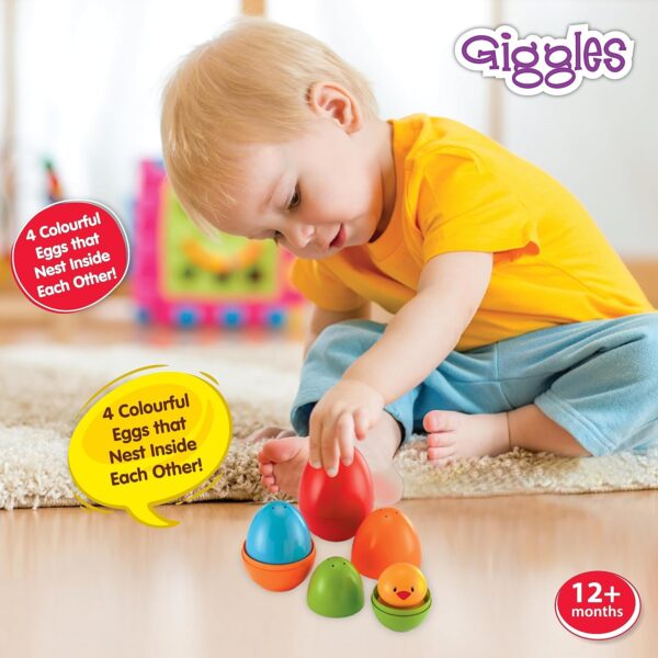Giggles Funskool Plastic Eggs Nesting Toy With A Chick,Helps To Match,Nest And Discover,12 Months&Above,Infant And Preschool Toys,Multicolor Pack of 4 Pcs - Image 4