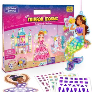Imagimake Mirror Mosaic  Princess & Unicorn | Mess Free Diy Mosaic Craft Kit | 950+ Foil Sticker | Travel Toys For Girls | Birthday Gift For Girls Ages 3,4,5,6,7,8, Pink