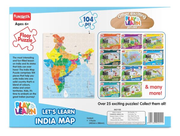 Play & Learn Funskool India Map, Jigsaw Puzzle Game for Kids, 104 Pieces, Educational, Learning & Development, Fun Activity Toy for Childrens, Gift Set for Kid, Age 6+ Years - Image 3