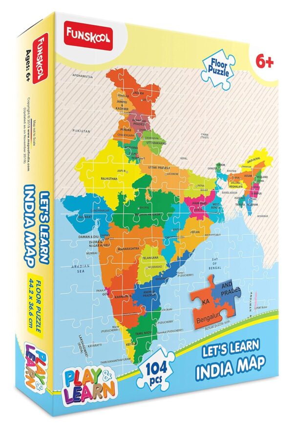 Play & Learn Funskool India Map, Jigsaw Puzzle Game for Kids, 104 Pieces, Educational, Learning & Development, Fun Activity Toy for Childrens, Gift Set for Kid, Age 6+ Years - Image 6