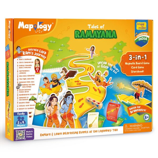 Imagimake Mapology Tales of Ramayana | 3-in-1 Fun Family Board Game | Magnetic Path Puzzle | Ramayana Storybook | Trump Cards| Gifts for Kids Age 8,9,10,11,12