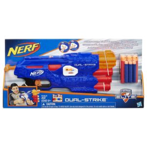 Nerf Dual-Strike Blaster -- Fires Elite and Mega Darts -- Includes 3 Official Elite Darts and 3 Official Mega Darts, Multicolor