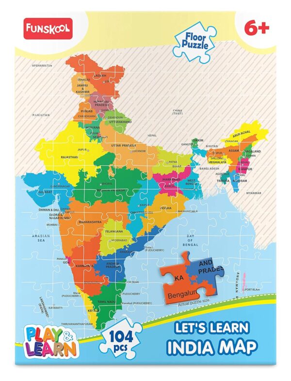 Play & Learn Funskool India Map, Jigsaw Puzzle Game for Kids, 104 Pieces, Educational, Learning & Development, Fun Activity Toy for Childrens, Gift Set for Kid, Age 6+ Years