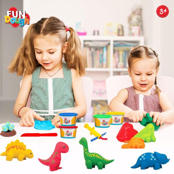 Funskool Fundough Playset Dino Ville, Pretend Play, Mould to Make Dinosaurus from Dough, 4 tubs of Dough, Toys for Kids, Shaping, Sculpting, 3 Years and Above,Multicolor - Image 5