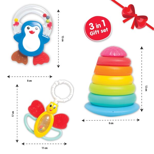 Funskool Plastic Giggles, Baby's Gift Set,Multicolor Baby Toy Gift Set for New Born, Stacking Rings,Teether,Rattle, 6 Months & Above, Infant Toys - Image 4