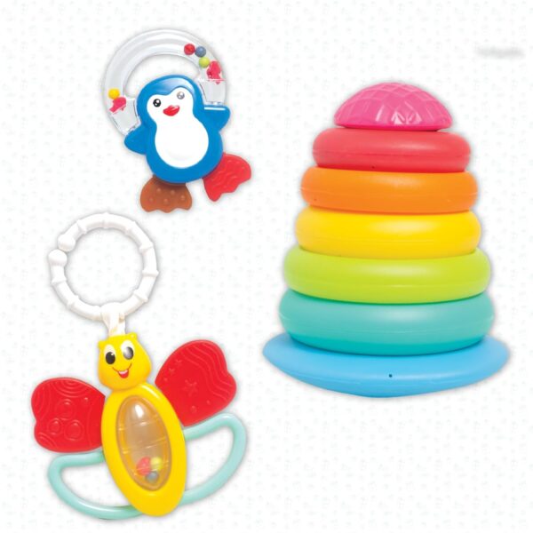 Funskool Plastic Giggles, Baby's Gift Set,Multicolor Baby Toy Gift Set for New Born, Stacking Rings,Teether,Rattle, 6 Months & Above, Infant Toys - Image 2