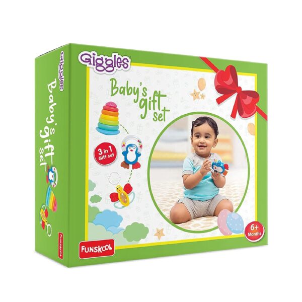 Funskool Plastic Giggles, Baby's Gift Set,Multicolor Baby Toy Gift Set for New Born, Stacking Rings,Teether,Rattle, 6 Months & Above, Infant Toys