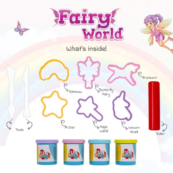 Fundough Funskool Fairy World, Play Set for Kid, 4 Colorful Tubs of 50g Each (250g Total), Learning, Fun & Engaging Activity,Multicolor, Gift Set for Kids, Age 3+ Years - Image 5
