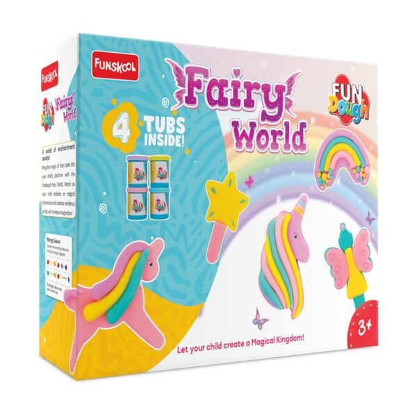 Fundough Funskool Fairy World, Play Set for Kid, 4 Colorful Tubs of 50g Each (250g Total), Learning, Fun & Engaging Activity,Multicolor, Gift Set for Kids, Age 3+ Years