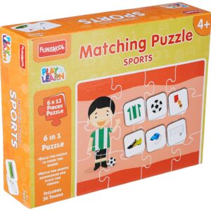 Play & Learn Funskool Sports 6in1 Matching Jigsaw Puzzle Game for Kids, 6x12 Pieces, Educational, Learning & Development, Fun Activity Toy for Childrens, Gift Set for Kid, Age 4+ Years