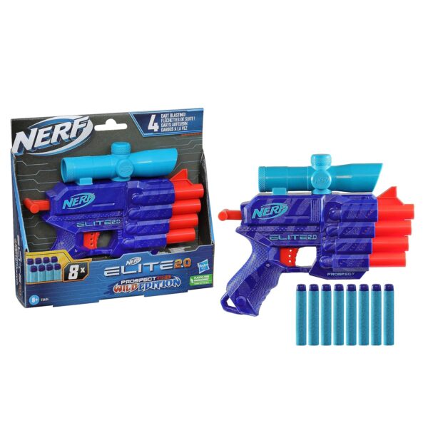 Nerf Elite 2.0 Prospect Qs-4 Blaster, Wild Edition Color Design, 8 Nerf Elite Darts, 4-Dart Blasting, Targeting Scope, Pull Back Priming,Multicolor - Image 4