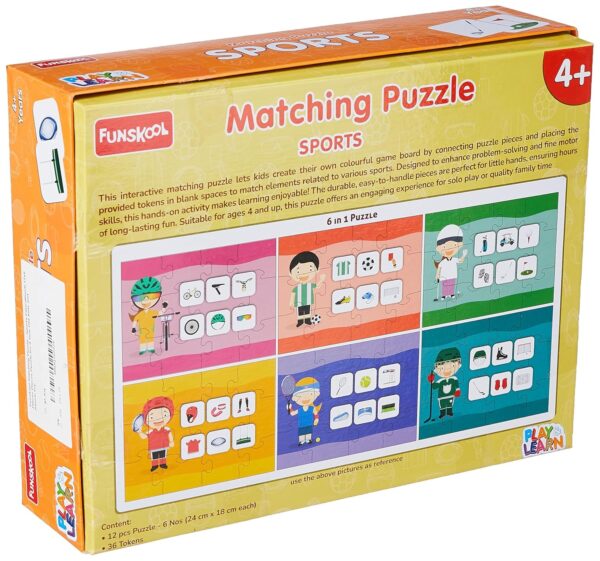 Play & Learn Funskool Sports 6in1 Matching Jigsaw Puzzle Game for Kids, 6x12 Pieces, Educational, Learning & Development, Fun Activity Toy for Childrens, Gift Set for Kid, Age 4+ Years - Image 2