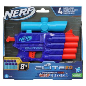 Nerf Elite 2.0 Prospect Qs-4 Blaster, Wild Edition Color Design, 8 Nerf Elite Darts, 4-Dart Blasting, Targeting Scope, Pull Back Priming,Multicolor